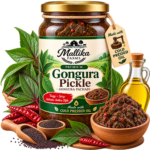 Buy Premium Gongura Pickle from Mallika Farms, made with cold-pressed oil and traditional spices for authentic Andhra-style Gongura Pachadi flavor.