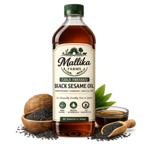 Mallika Farms Cold Pressed Black Sesame Oil bottle