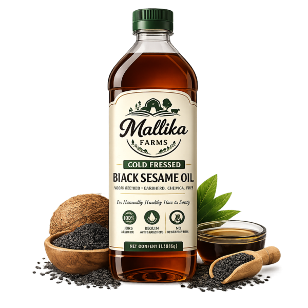 Mallika Farms Cold Pressed Black Sesame Oil bottle