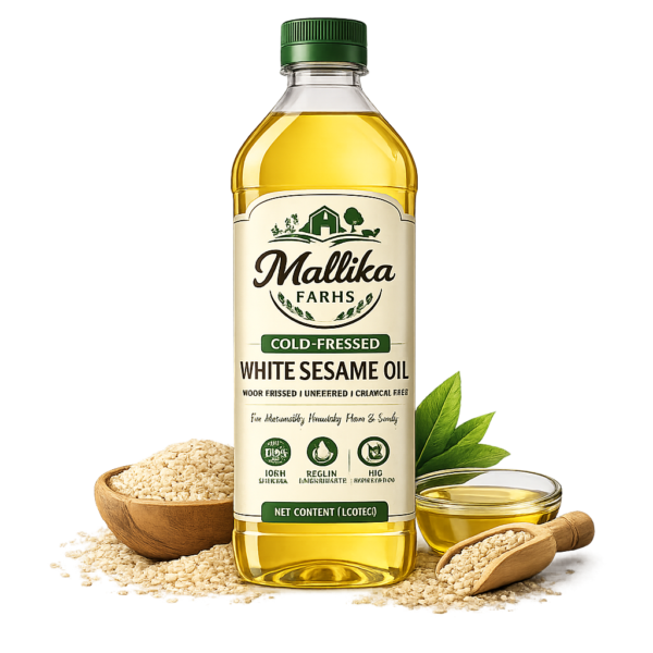 Mallika Farms Sesame Oil Bottle Display